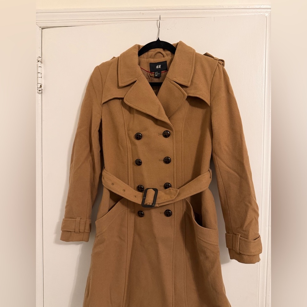 H&M Women's Camel Double-Breasted Coat